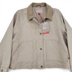 Hunter Barn Utility Jacket Womens M Taupe Cotton Minimalist Clean Classic NWT